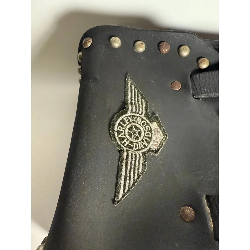 Vintage Harley-Davidson Leather Solo Saddlebag Black Studded Left Side 12
